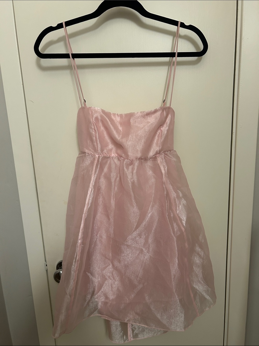 Lucy in the Sky Shimmery Light Pink Spaghetti Strap Party Dress